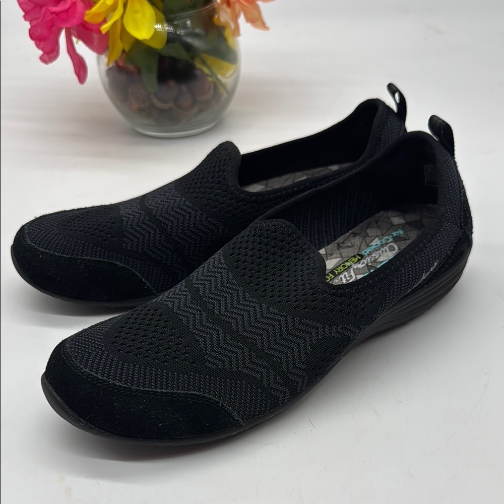 Skechers Black Slip-On Flats with Breathable Mesh